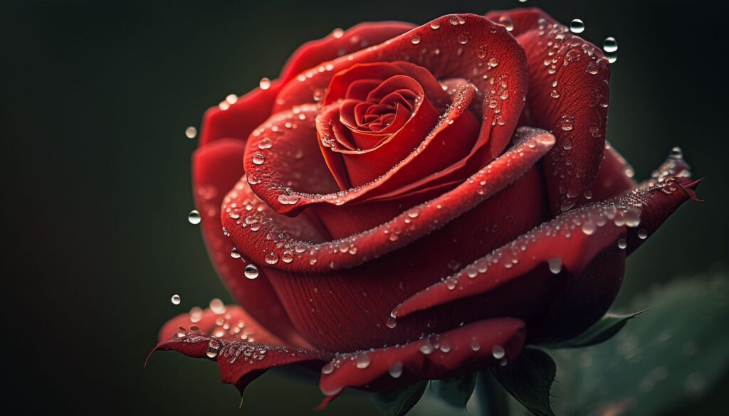 MidJourney eigene Bilder: Rose mit Wassertropfen