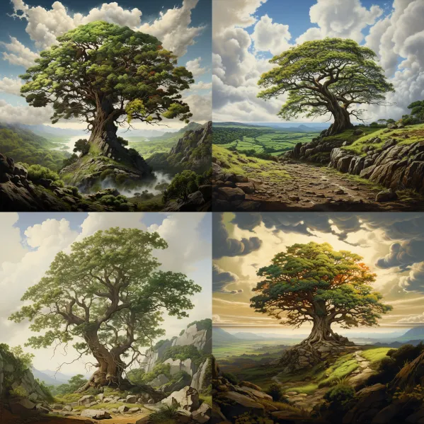 Midjourney-Prompts: A large tree in a landscape